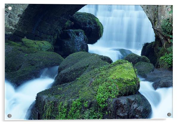 Slow shutter of rouken glen waterfall Acrylic by Edward Linton