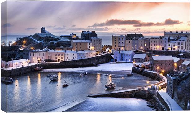 Tenby Harbour in the Snow Canvas Print by Ben Fecci