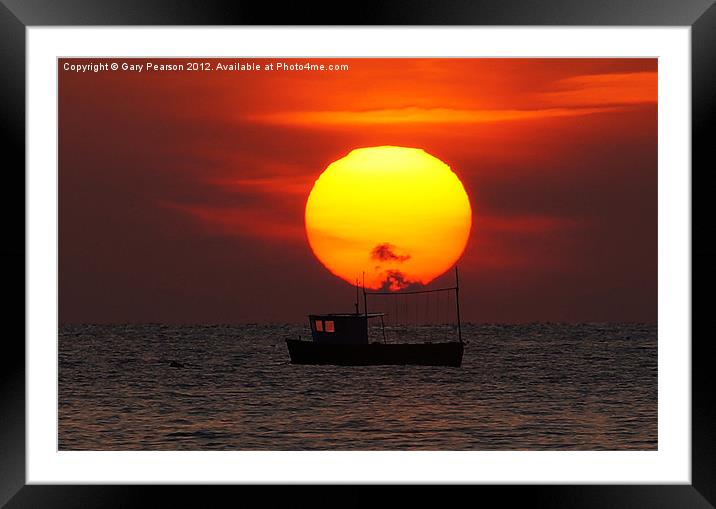 Sunset Fishing Boat Silhouette Framed Mounted Print by Gary Pearson