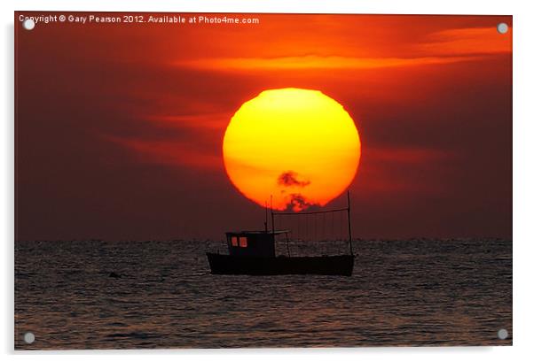 Sunset Fishing Boat Silhouette Acrylic by Gary Pearson
