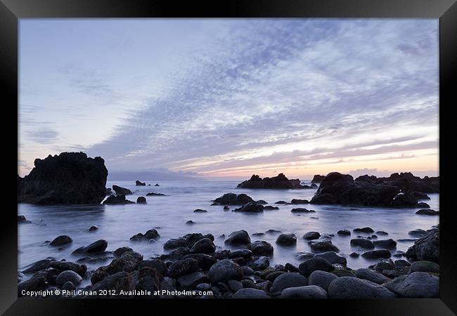 Rocky coast at twilight, Tenerife Framed Print by Phil Crean
