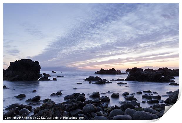 Rocky coast at twilight, Tenerife Print by Phil Crean