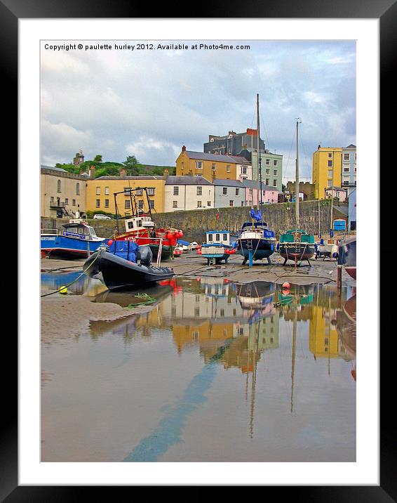 Tenby Harbour.Reflection at Low-Tide. Framed Mounted Print by paulette hurley