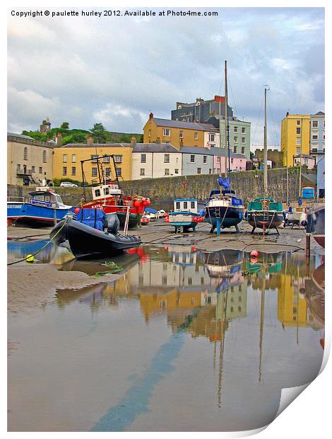 Tenby Harbour.Reflection at Low-Tide. Print by paulette hurley