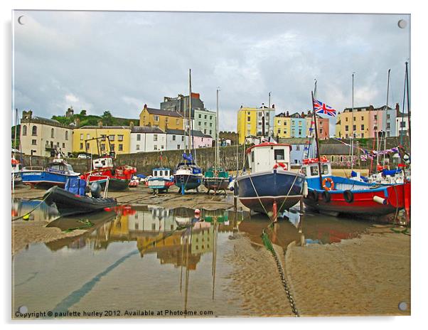 Tenby Harbour. Light Reflection. Acrylic by paulette hurley