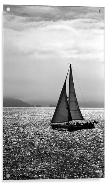 Yacht and the Isle of Wight Acrylic by Ian Jones