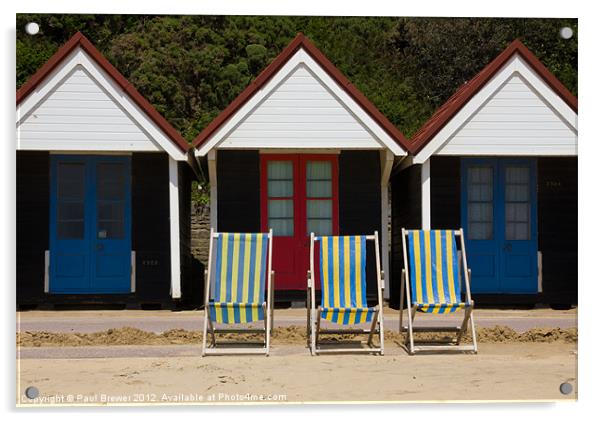 Beach Huts and Deck chairs Acrylic by Paul Brewer