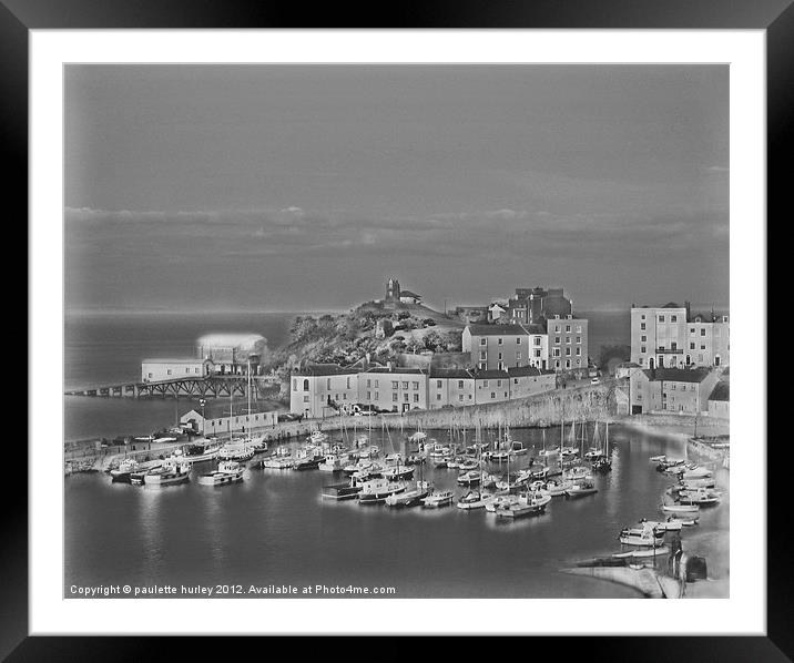 Tenby Harbour.B+W.Pembrokeshire. Framed Mounted Print by paulette hurley