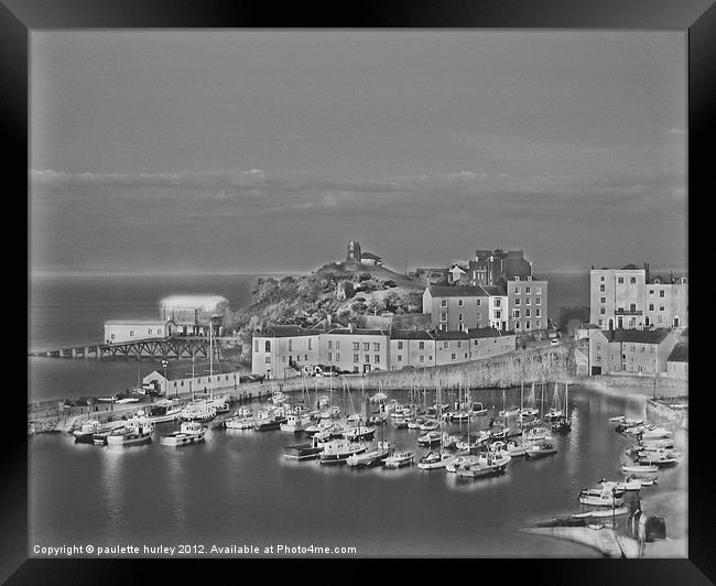 Tenby Harbour.B+W.Pembrokeshire. Framed Print by paulette hurley