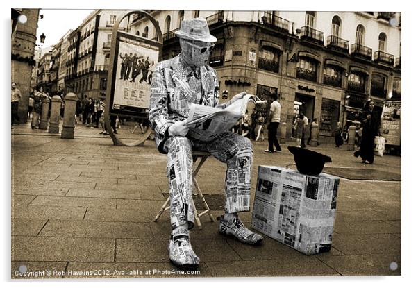 Newspaper Man Acrylic by Rob Hawkins