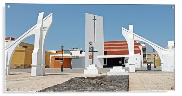 Corralejo Church Fuerteventura Acrylic by Tony Murtagh