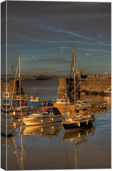 Saundersfoot Boats 2 Sunset Canvas Print by Steve Purnell