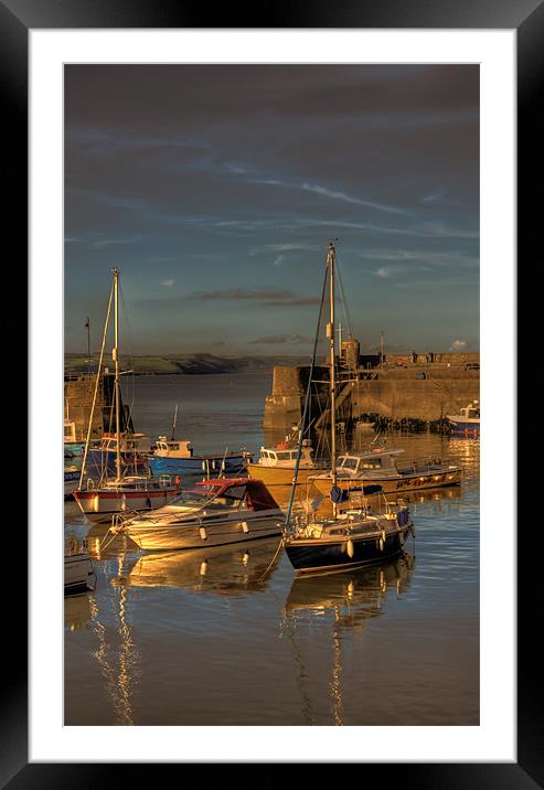 Saundersfoot Boats 2 Sunset Framed Mounted Print by Steve Purnell