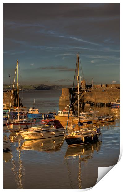Saundersfoot Boats 2 Sunset Print by Steve Purnell