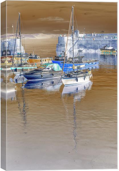 Saundersfoot Boats 2 Colour Negative Canvas Print by Steve Purnell