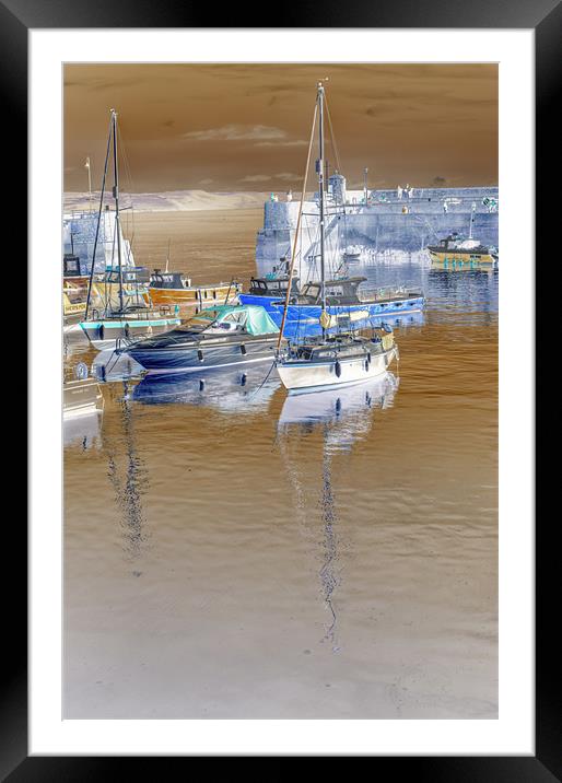 Saundersfoot Boats 2 Colour Negative Framed Mounted Print by Steve Purnell