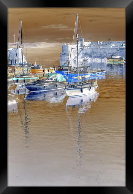 Saundersfoot Boats 2 Colour Negative Framed Print by Steve Purnell