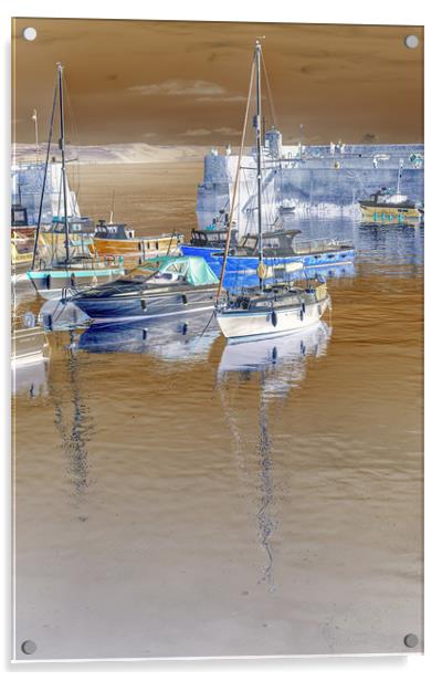 Saundersfoot Boats 2 Colour Negative Acrylic by Steve Purnell