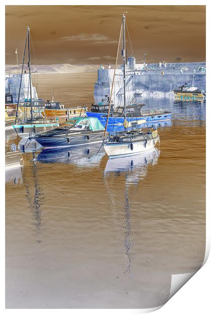 Saundersfoot Boats 2 Colour Negative Print by Steve Purnell