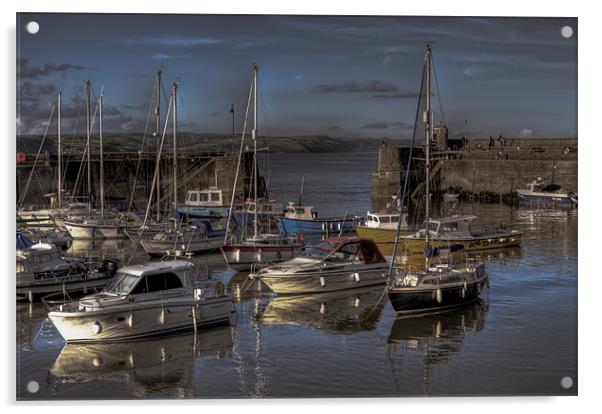 Saundersfoot Boats Dusk Acrylic by Steve Purnell