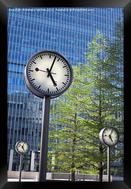 Canary Wharf Clocks,London, UK Framed Print by stefano baldini
