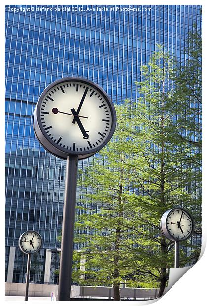 Canary Wharf Clocks,London, UK Print by stefano baldini