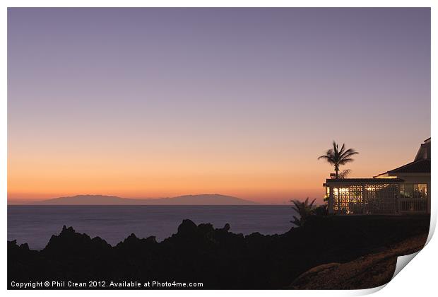 Villa on Tenerife at twilight looking to La Palma Print by Phil Crean