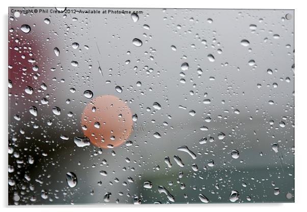 Raindrops and orange circle on window Acrylic by Phil Crean
