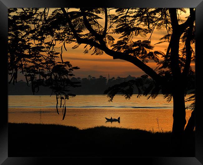 Fishing at sunset Framed Print by David Worthington