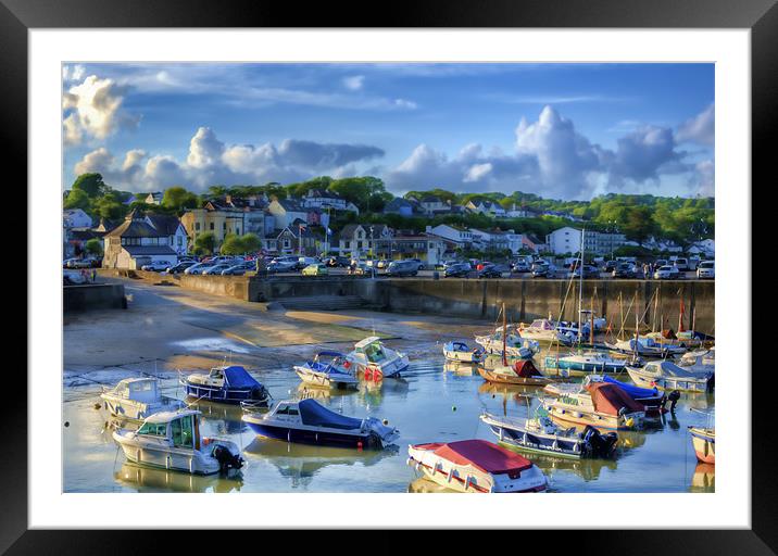Across Saundersfoot Harbour Painted Framed Mounted Print by Steve Purnell