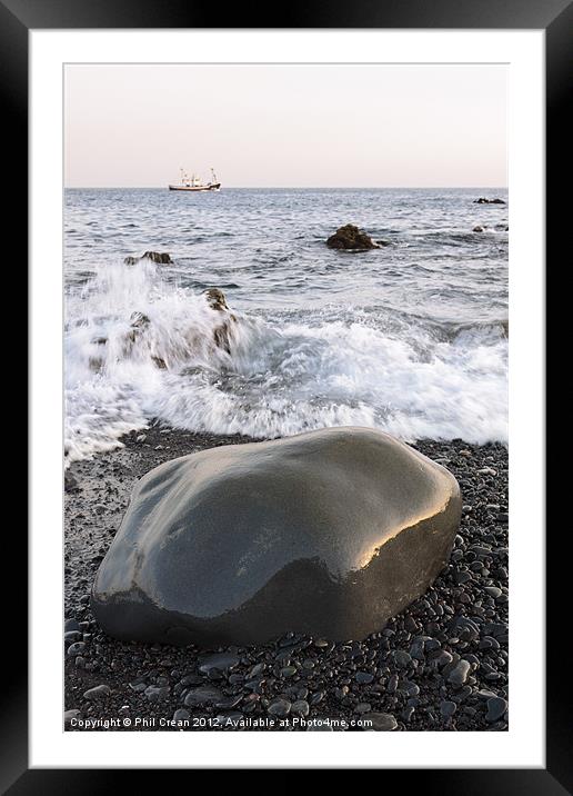 Rock and boat, Playa San Juan, Tenerife Framed Mounted Print by Phil Crean