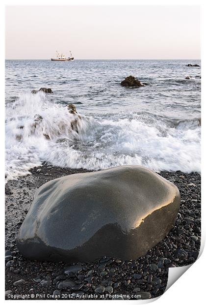 Rock and boat, Playa San Juan, Tenerife Print by Phil Crean