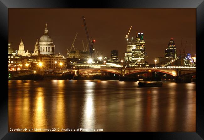 Thames Skyline at Night Framed Print by Iain McGillivray