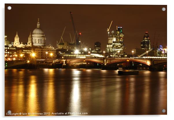 Thames Skyline at Night Acrylic by Iain McGillivray
