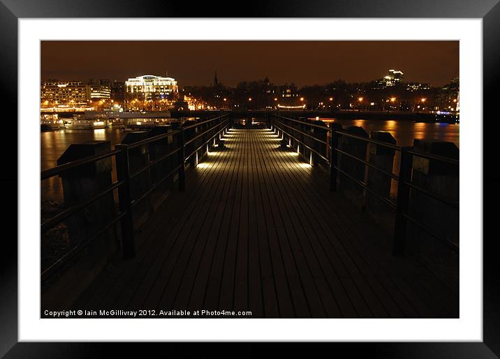 Pier on The Thames at Night Framed Mounted Print by Iain McGillivray