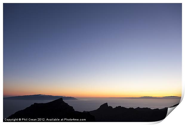 Tenerife, La Gomera and La Palma at sunset Print by Phil Crean