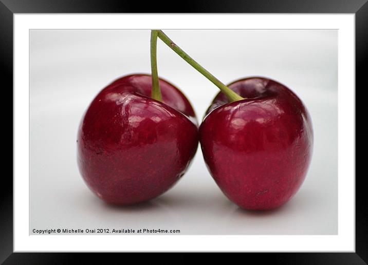 Two Cherries Framed Mounted Print by Michelle Orai