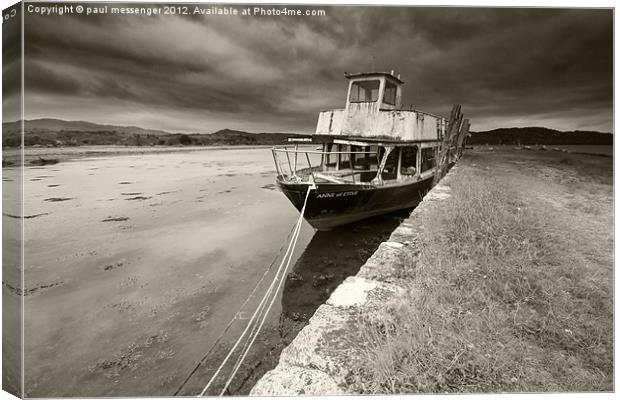 Loch Etive Old Boat B&W Canvas Print by Paul Messenger