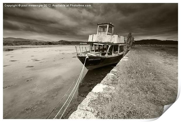 Loch Etive Old Boat B&W Print by Paul Messenger