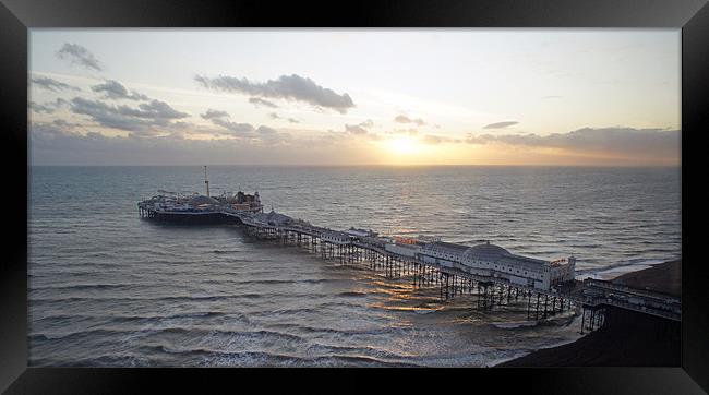 Aerial View Brighton Pier Sunset Framed Print by David  Fennings