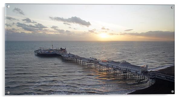 Aerial View Brighton Pier Sunset Acrylic by David  Fennings