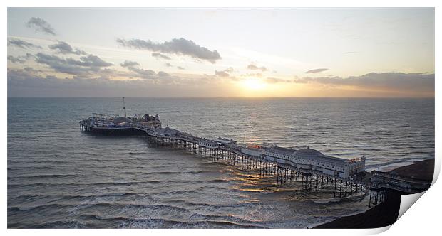 Aerial View Brighton Pier Sunset Print by David  Fennings