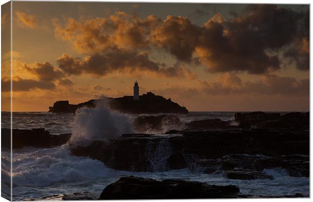 Sunset at Godrevy lighthouse Canvas Print by Thomas Schaeffer