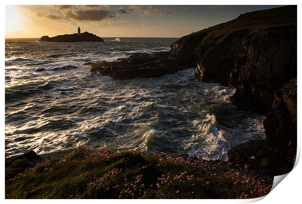 Sunset at Godrevy lighthouse Print by Thomas Schaeffer