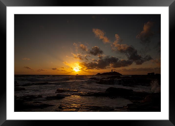 Sunset at Godrevy lighthouse Framed Mounted Print by Thomas Schaeffer
