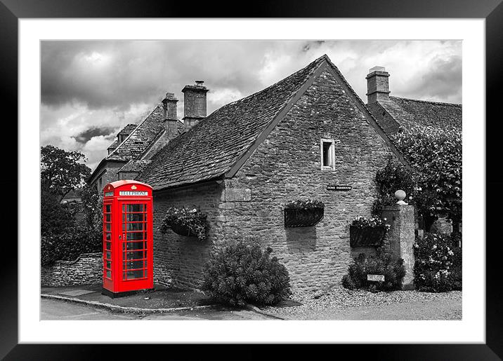 Red Telephone Box at Upper Slaughter Framed Mounted Print by Stephen Mole