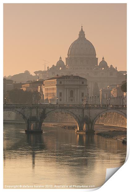 St Peters Basilica and Ponte Sant Angelo in Rome Print by stefano baldini