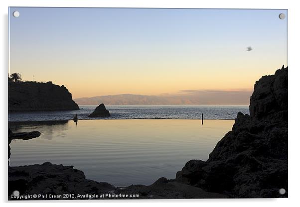 Rock pool at dawn, Crab Island, Tenerife Acrylic by Phil Crean