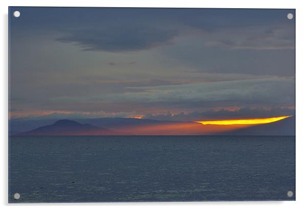 Holy Isle Sunset Rays Acrylic by David Hancox