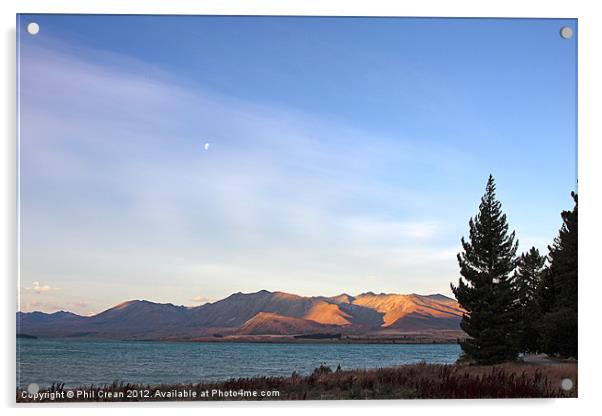 New Zealand Lake Tekapo and moon Acrylic by Phil Crean